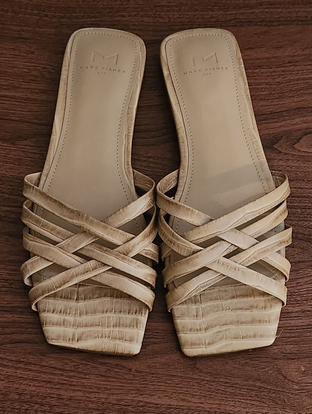 Marc Fisher Taupe Woven Slide Sandals - Picture 2 of 8